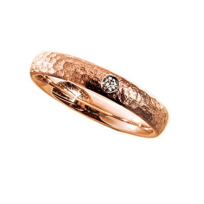Trauring Rotgold strukturiert mit Brillant