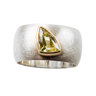 Silberring mit Beryll in Gelbgold Fassung