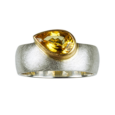Silberring mit Citrin in Gelbgold Fassung