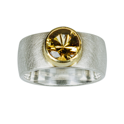 Silberring mit Citrin in Gelbgold Fassung