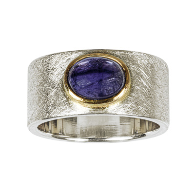 Silberring mit Iolith in Gelbgold Fassung