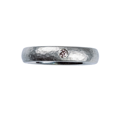 Trauring Silber strukturiert mit Brillant
