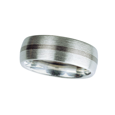 Trauring Silber mit Weißgoldstreifen