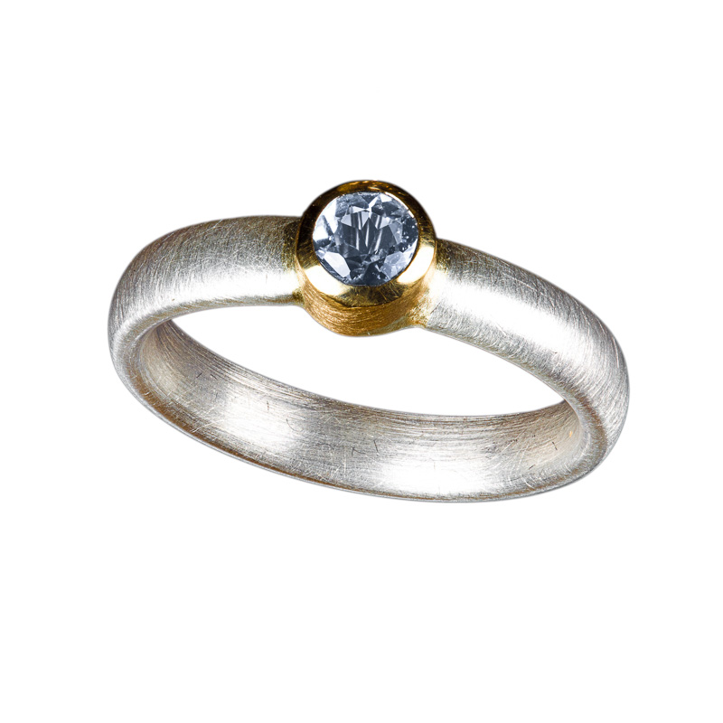 Silberring mit Aquamarin in Gelbgold Fassung