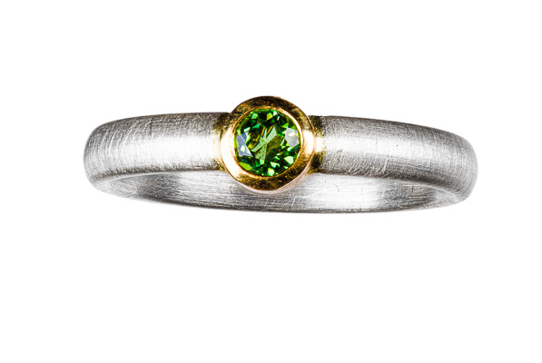 Silberring mit Turmalin in Gelbgold Fassung