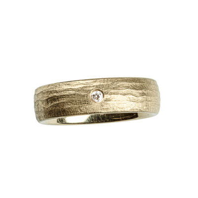 Trauring Gelbgold strukturiert mit Brillant