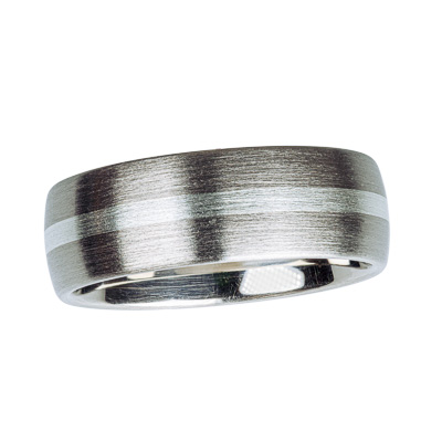Trauring Silber mit Weißgoldstreifen